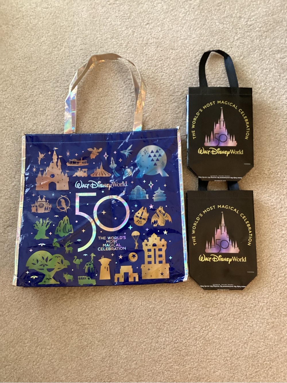 Disney Parks Lg 50th Anniversary & 2 Small Halloween Reuseable  Bag Bundle - NEW